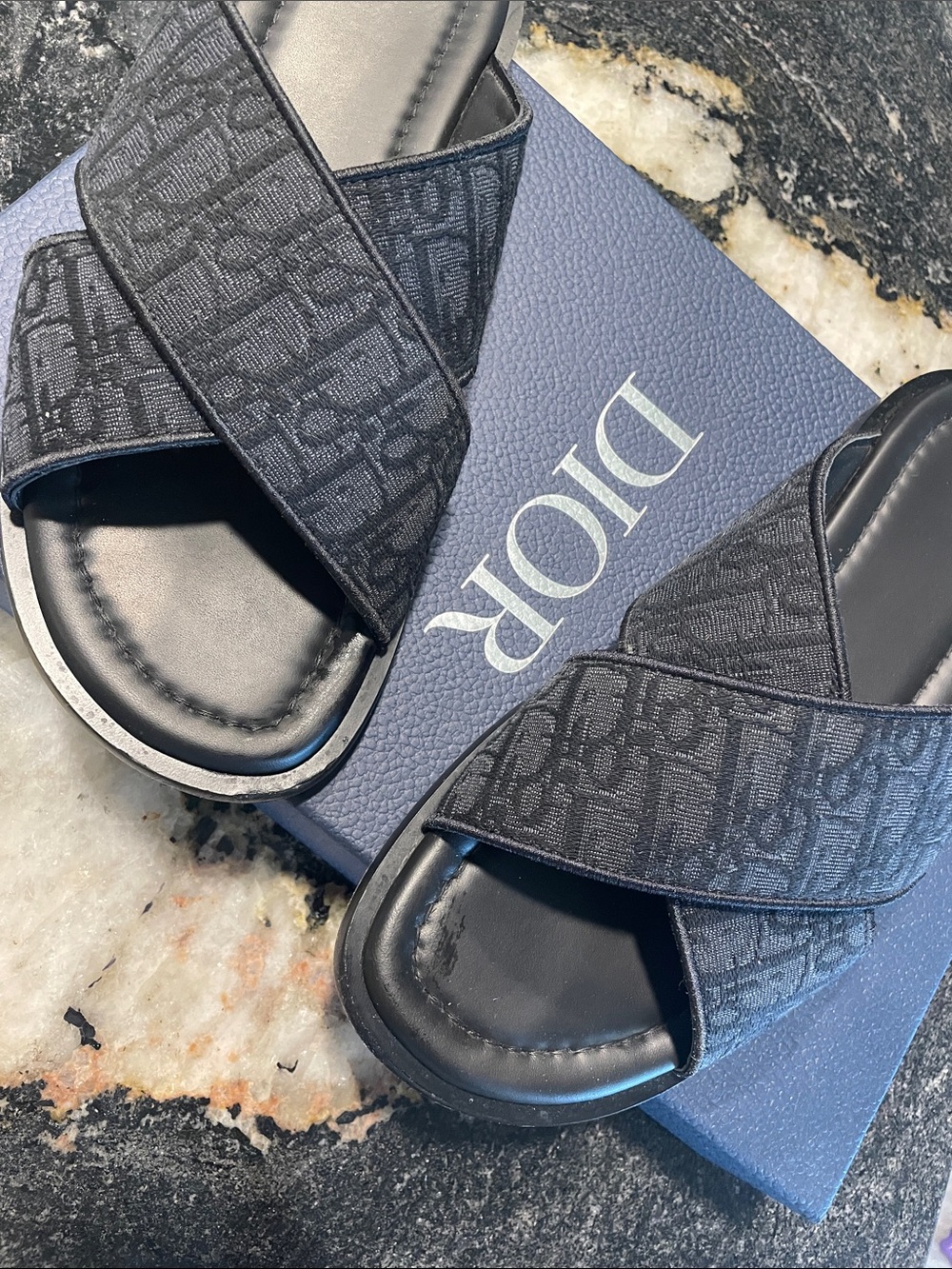 Dior Men’s Black Crossed Logo Fabric Slide Sandals - Picture 4 of 4